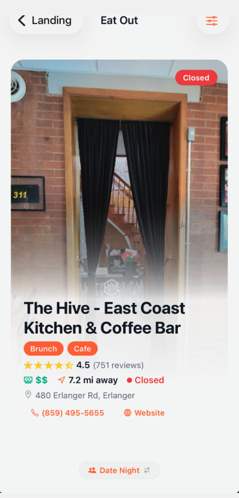 Swipe on restaurants