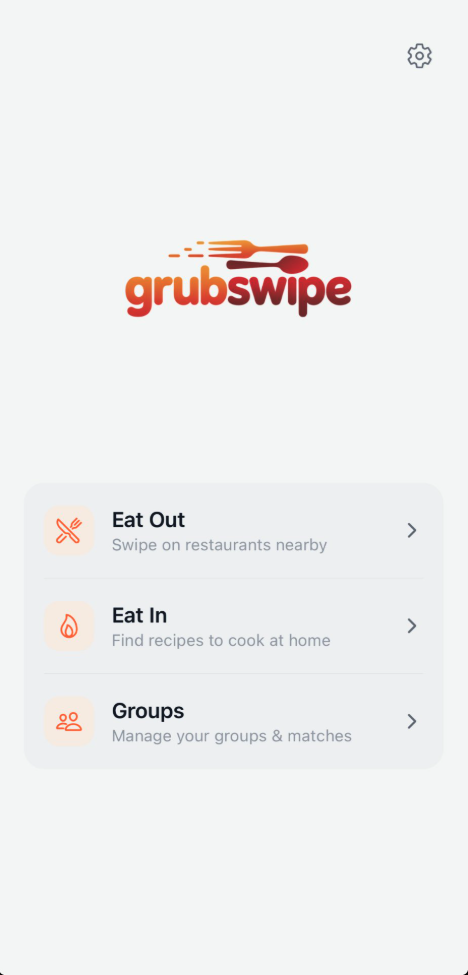 GrubSwipe app home screen