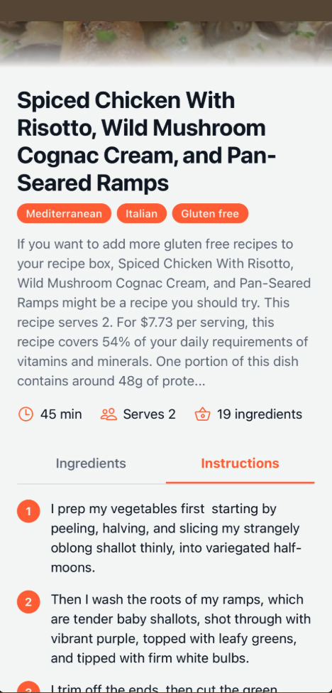 Full recipe view